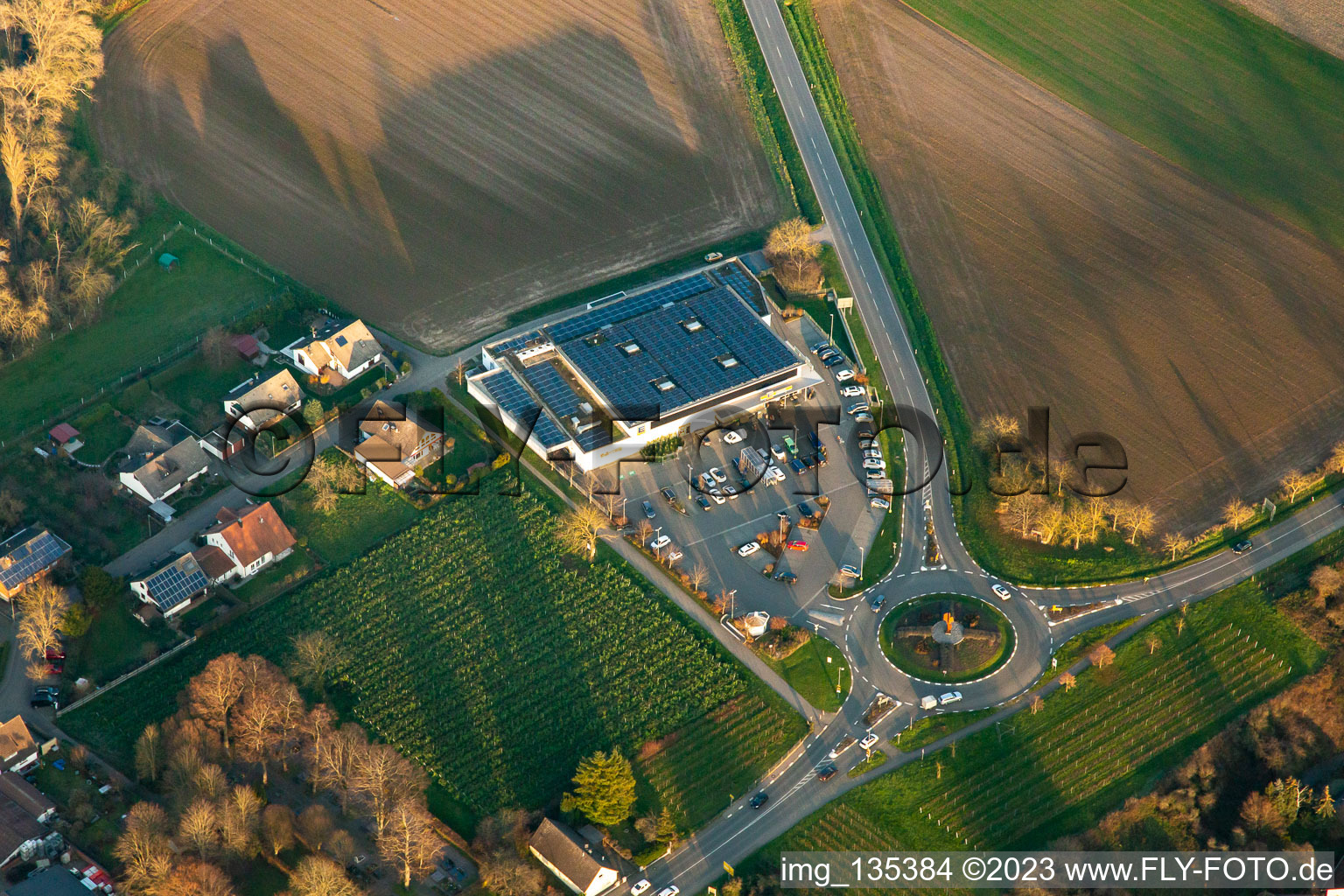 Aerial view of EDEKA Paul in the district Appenhofen in Billigheim-Ingenheim in the state Rhineland-Palatinate, Germany