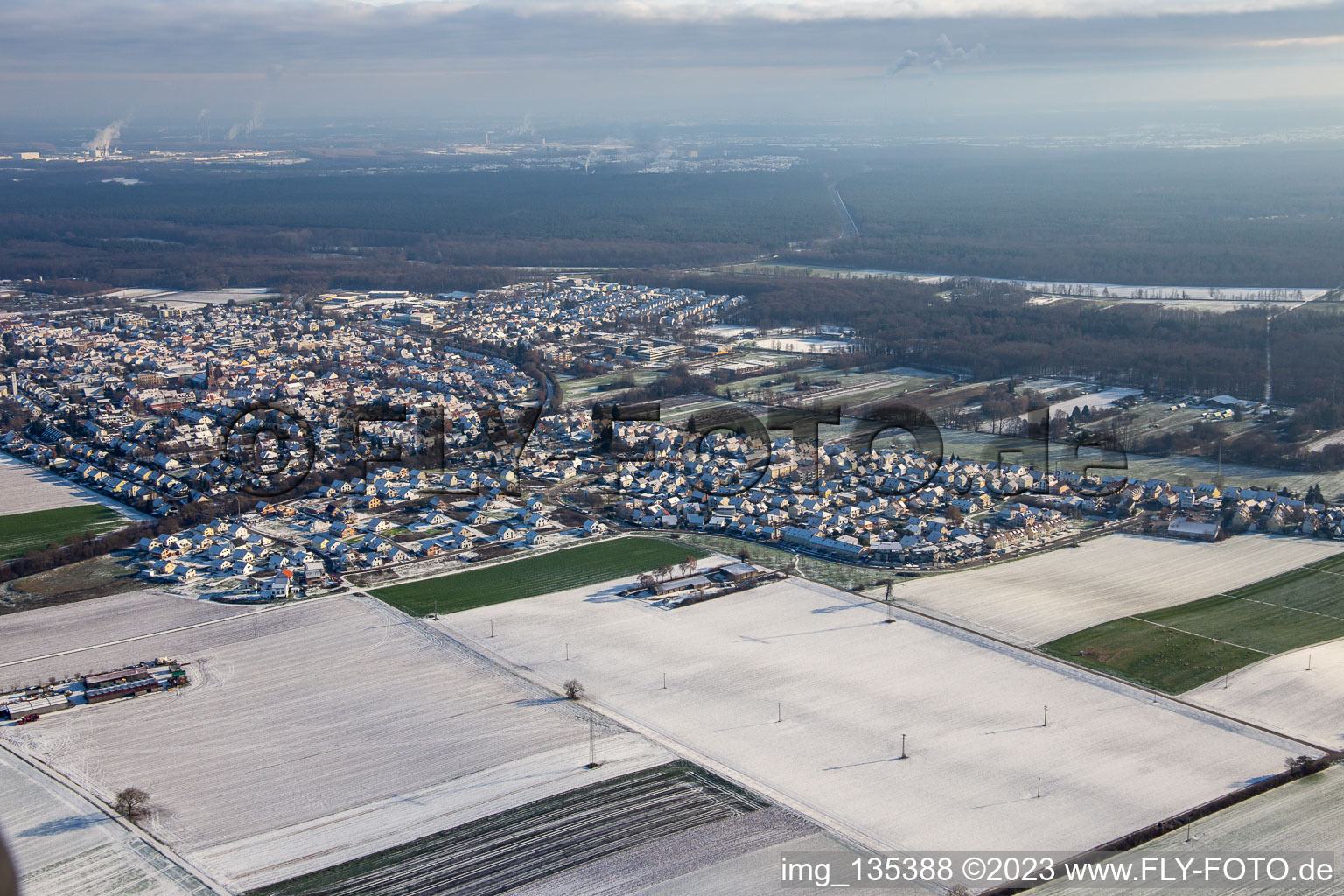 New development area K2 in winter when there is snow in Kandel in the state Rhineland-Palatinate, Germany