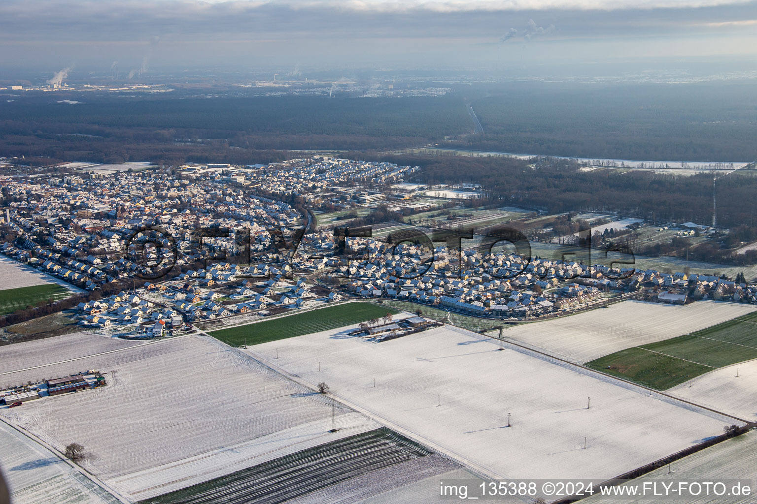 New development area K2 in winter with snow in Kandel in the state Rhineland-Palatinate, Germany