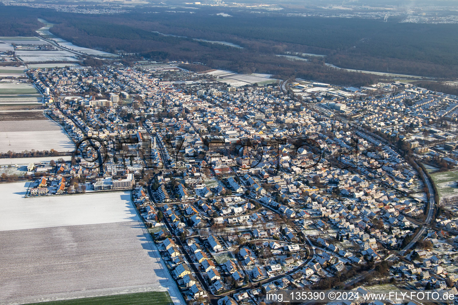 City center in winter with snow in Kandel in the state Rhineland-Palatinate, Germany