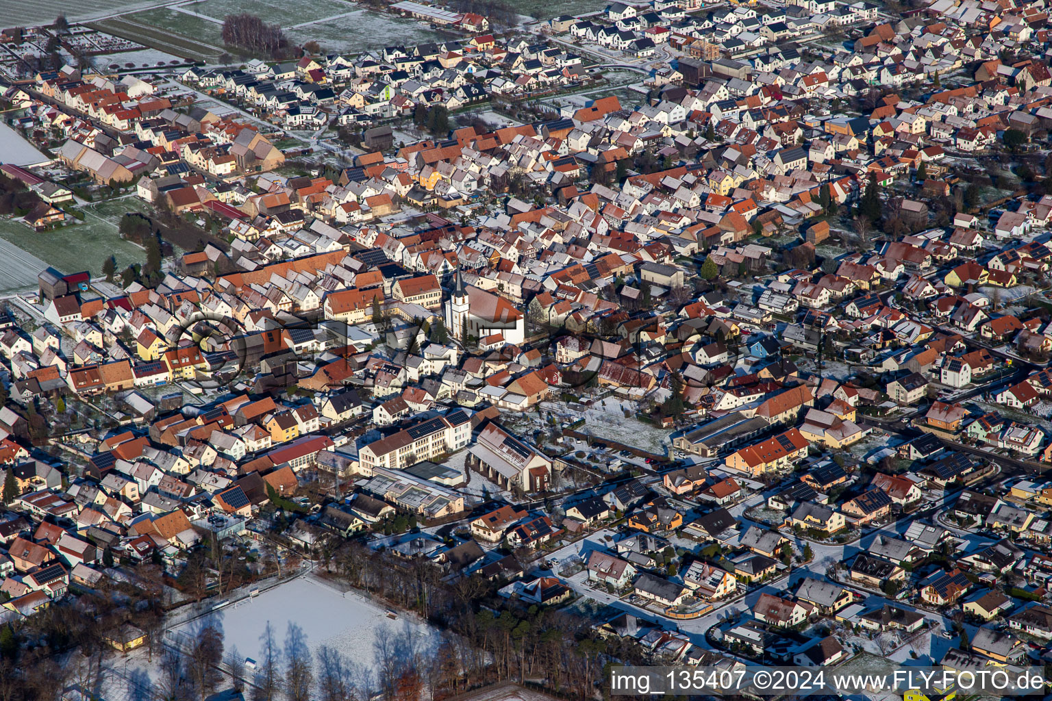 St. Wendelin in winter with snow in Hatzenbühl in the state Rhineland-Palatinate, Germany