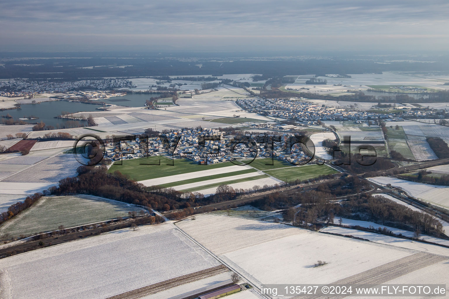 In winter when there is snow in the district Hardtwald in Neupotz in the state Rhineland-Palatinate, Germany