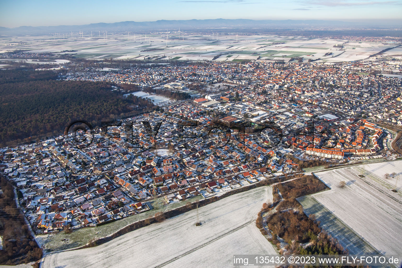 South ring in winter with snow in Rülzheim in the state Rhineland-Palatinate, Germany