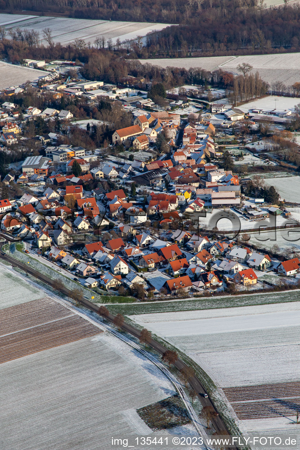 At Preischberg in winter with snow in Hördt in the state Rhineland-Palatinate, Germany