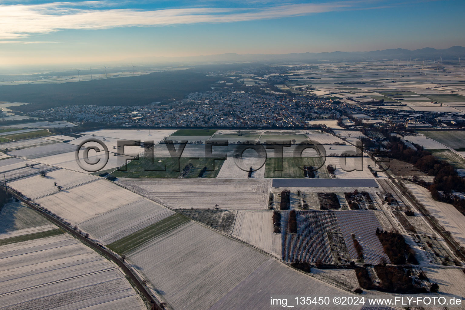 B9 in winter with snow in Rülzheim in the state Rhineland-Palatinate, Germany