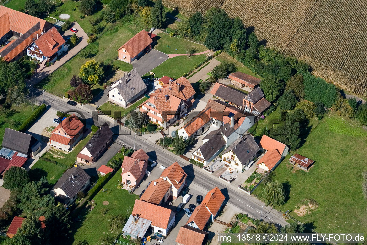 Drone recording of Niederlauterbach in the state Bas-Rhin, France