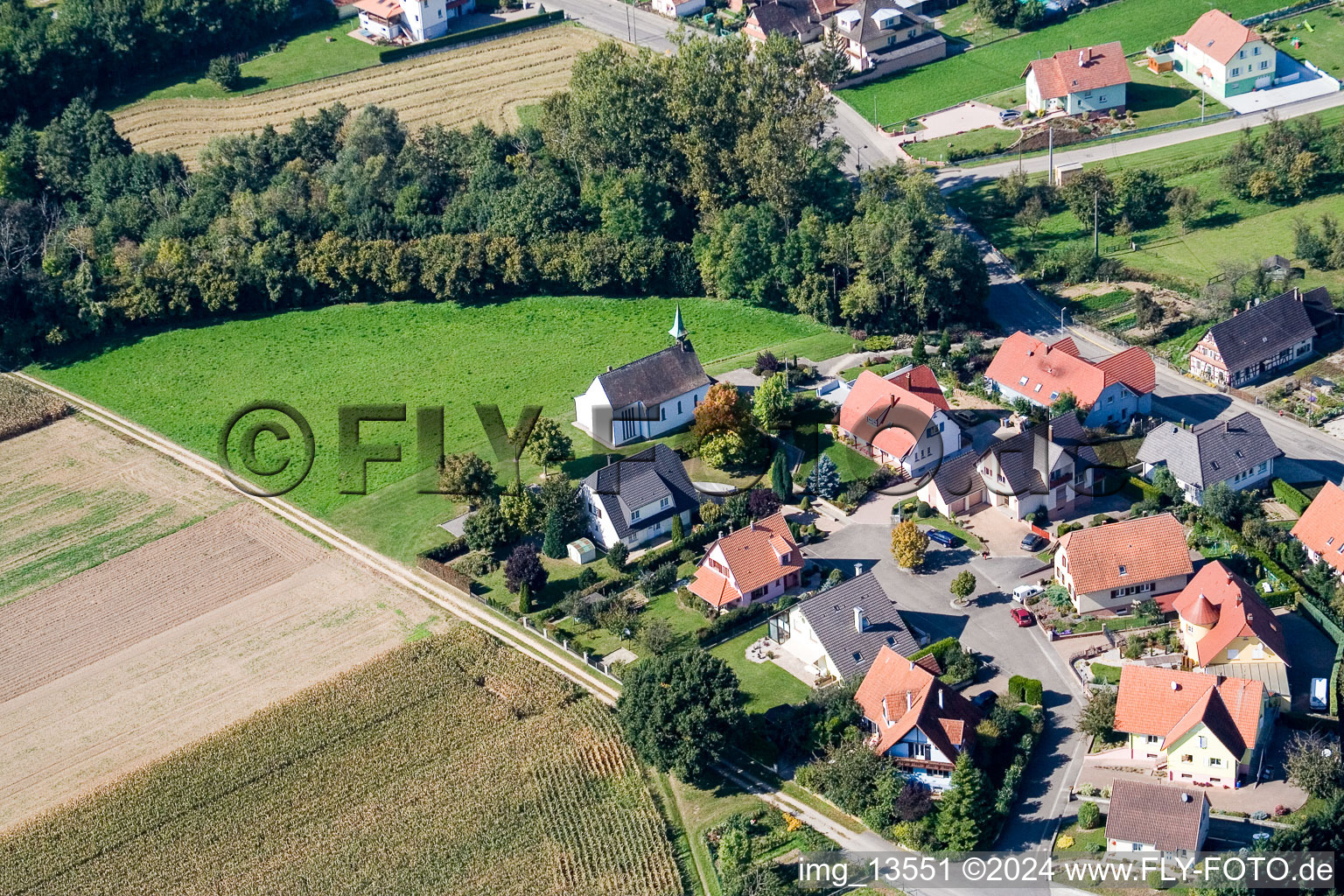 Niederlauterbach in the state Bas-Rhin, France from a drone