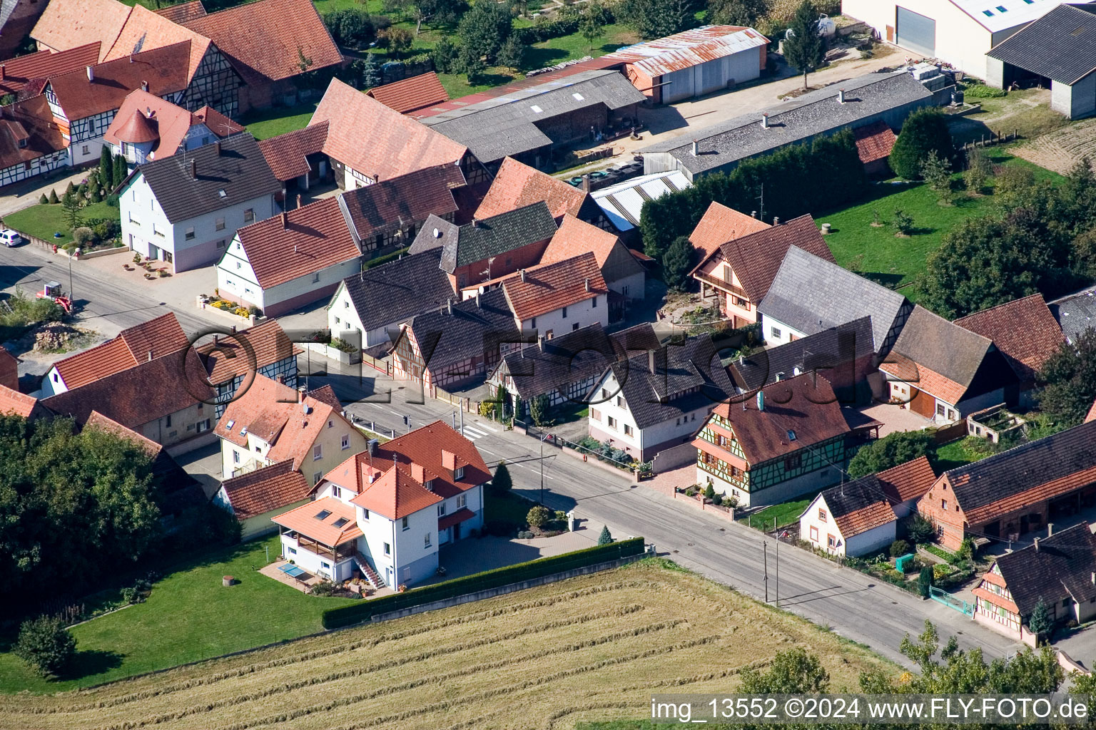 Niederlauterbach in the state Bas-Rhin, France seen from a drone