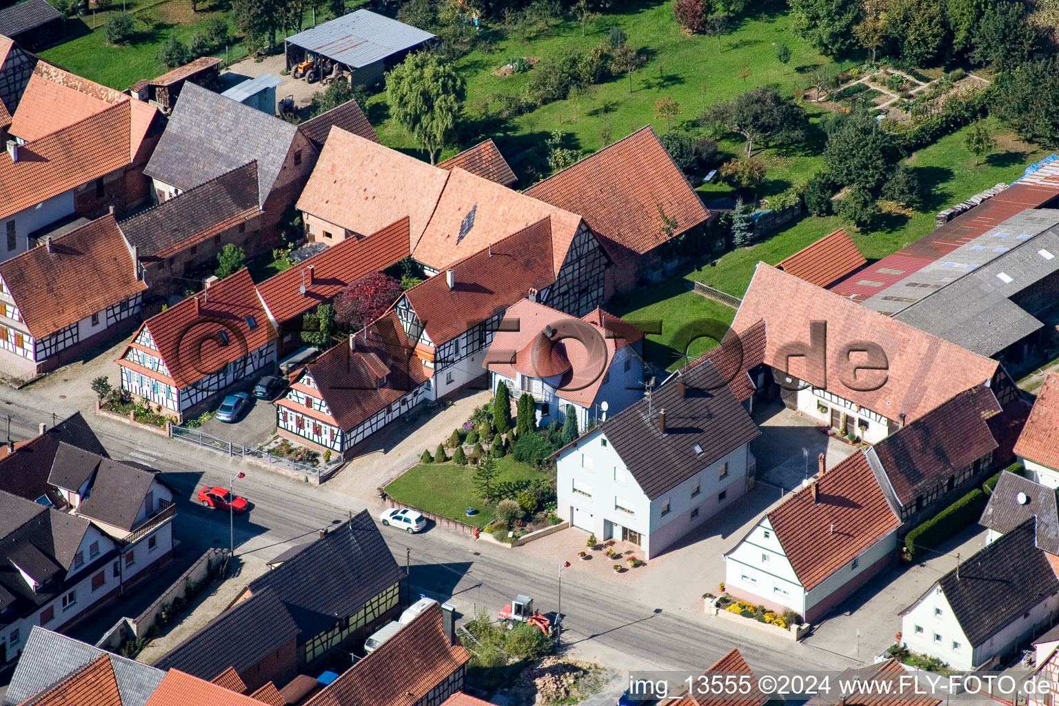 Oblique view of Niederlauterbach in the state Bas-Rhin, France