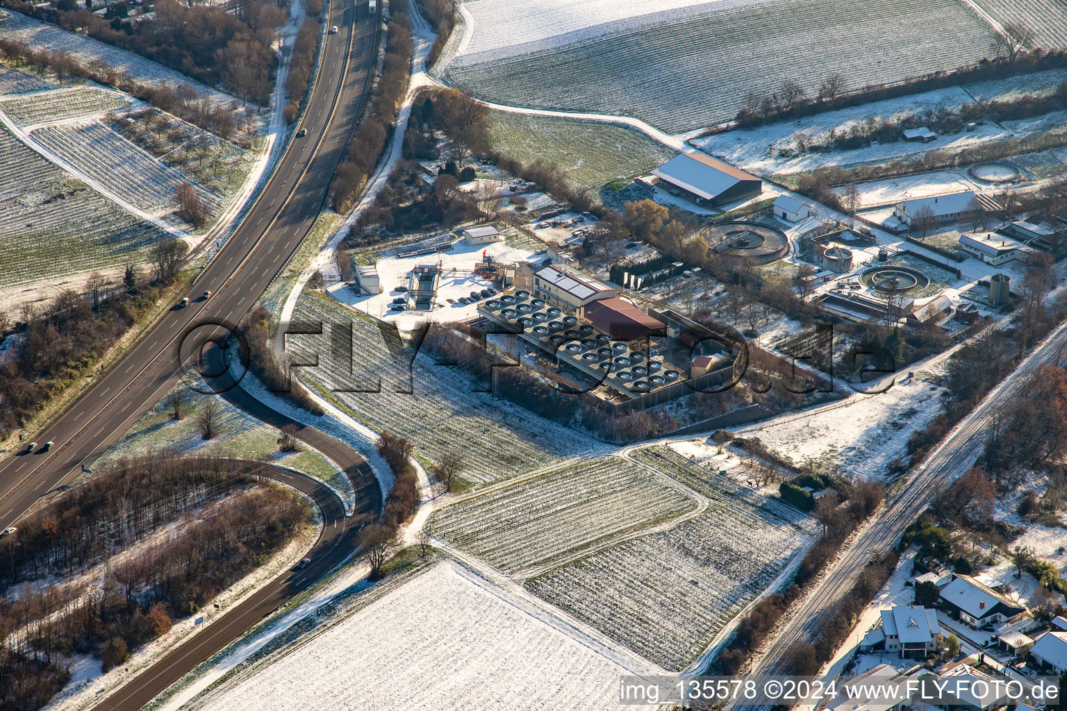 Vulcan thermal power plant in winter with snow in Insheim in the state Rhineland-Palatinate, Germany