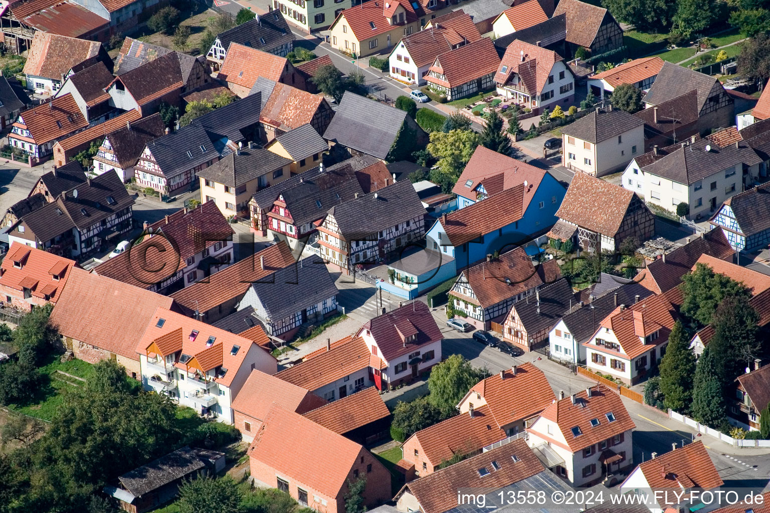 Niederlauterbach in the state Bas-Rhin, France seen from above