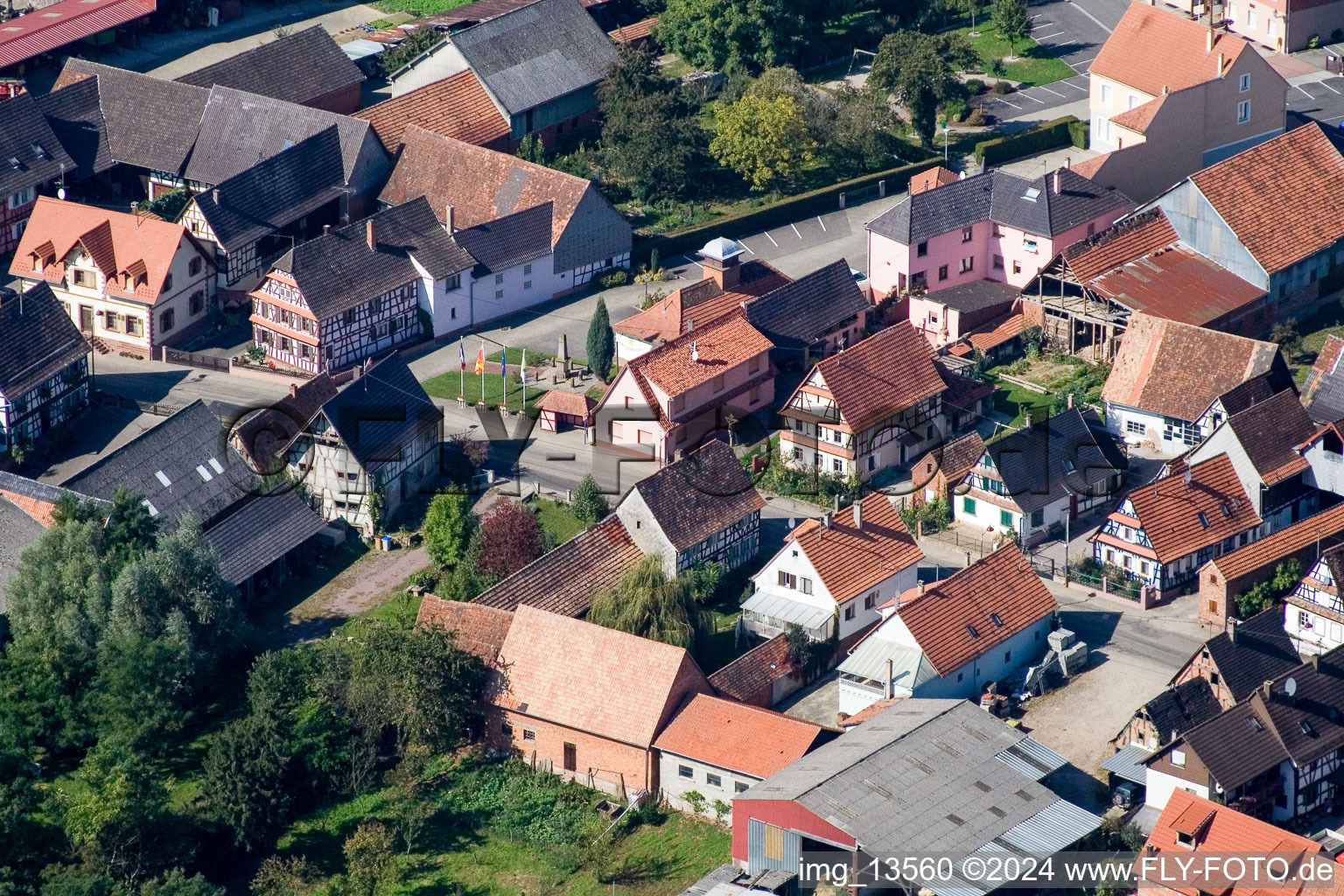 Bird's eye view of Niederlauterbach in the state Bas-Rhin, France