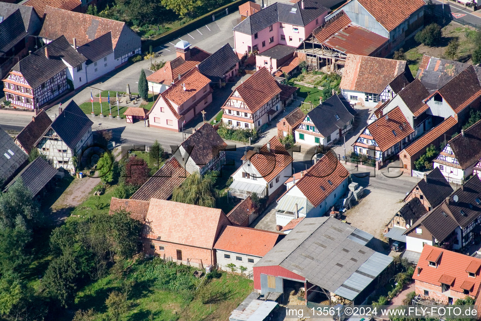 Niederlauterbach in the state Bas-Rhin, France viewn from the air