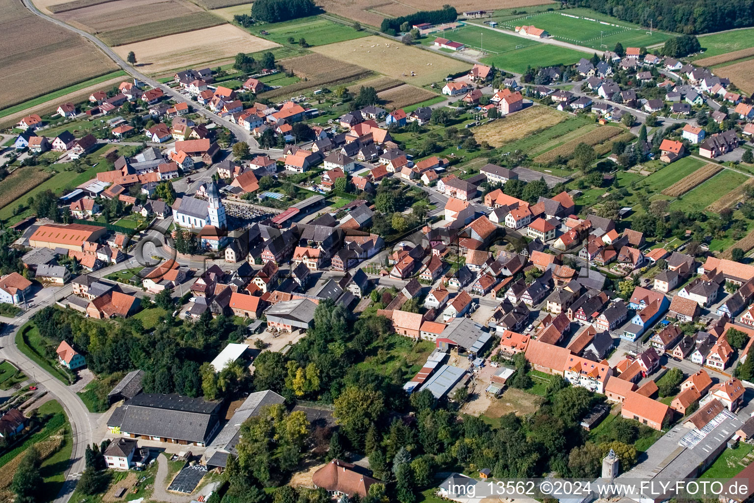 Drone recording of Niederlauterbach in the state Bas-Rhin, France