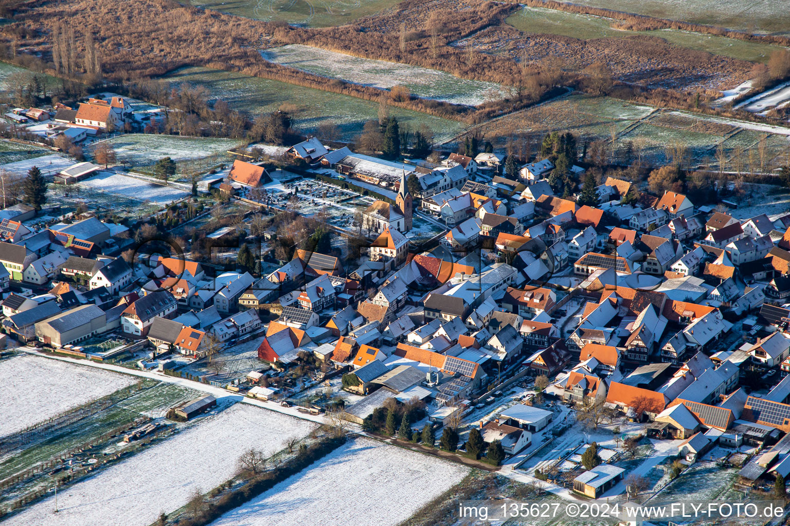 Cemetery in winter with snow in Winden in the state Rhineland-Palatinate, Germany