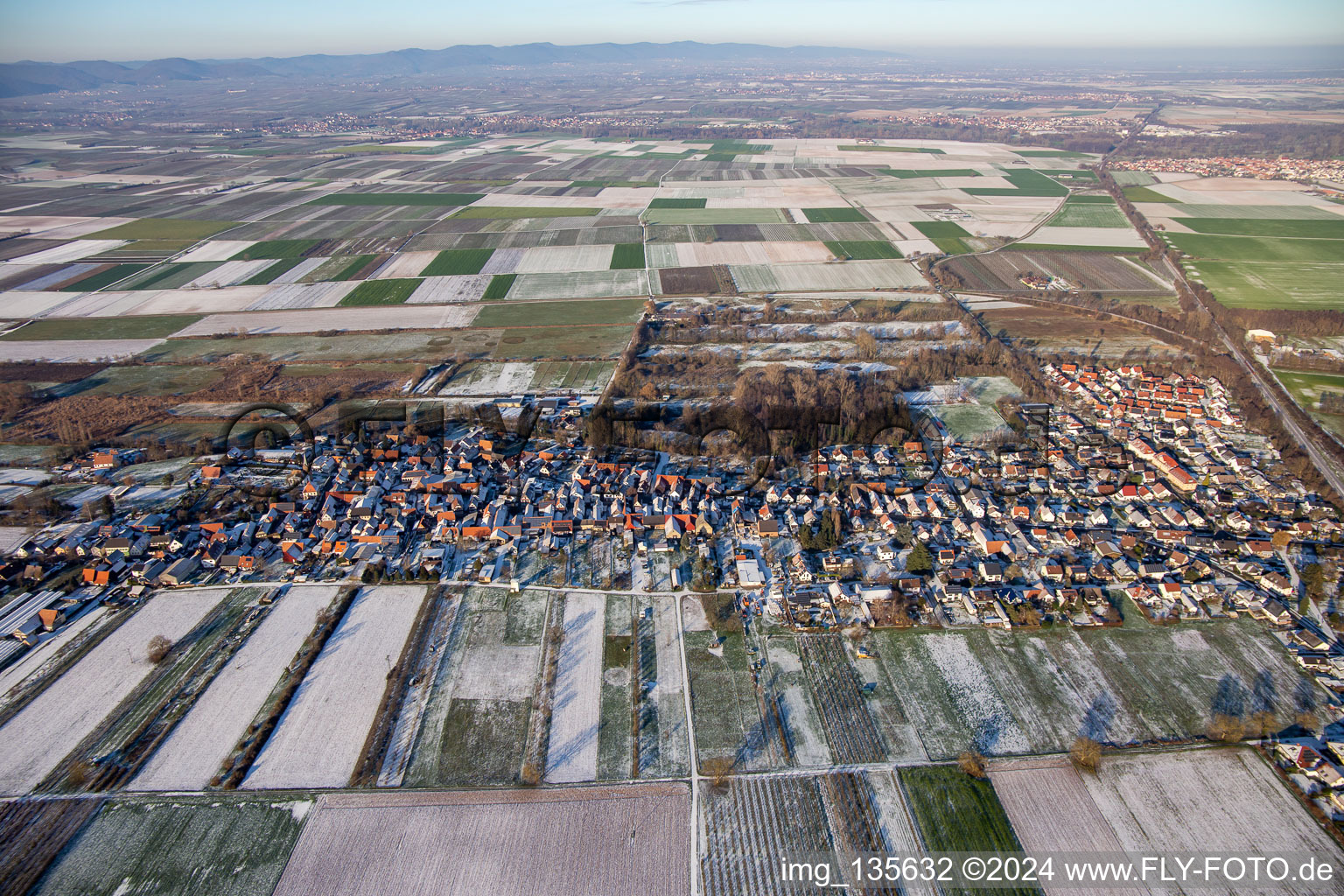 From the south in winter when there is snow in Winden in the state Rhineland-Palatinate, Germany