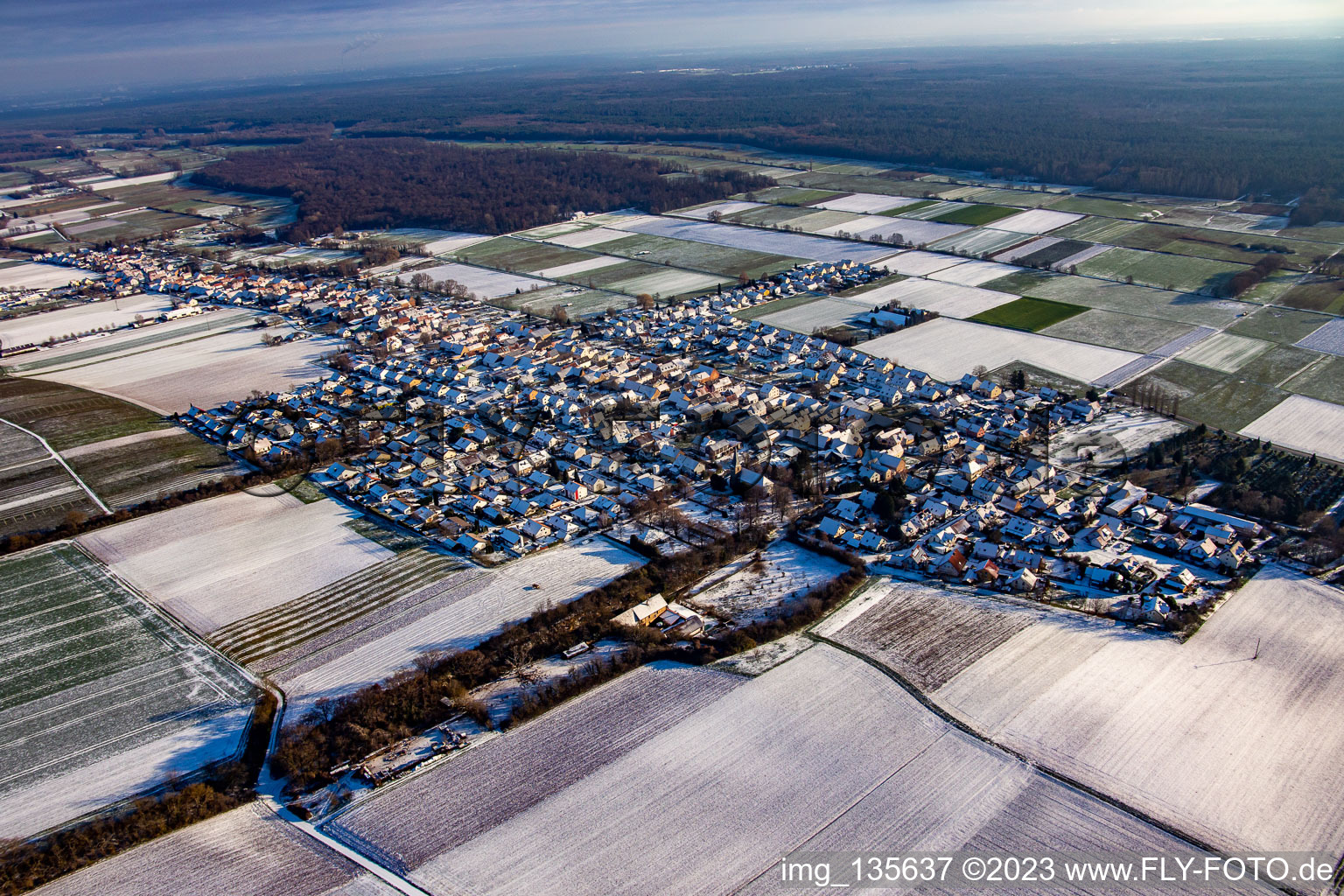 In winter when there is snow in Freckenfeld in the state Rhineland-Palatinate, Germany