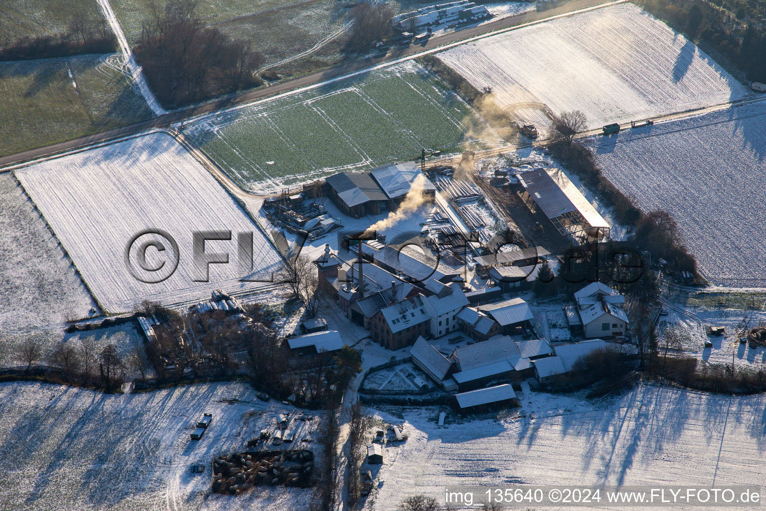 Holzwerk ORTH in winter with snow in the district Schaidt in Wörth am Rhein in the state Rhineland-Palatinate, Germany