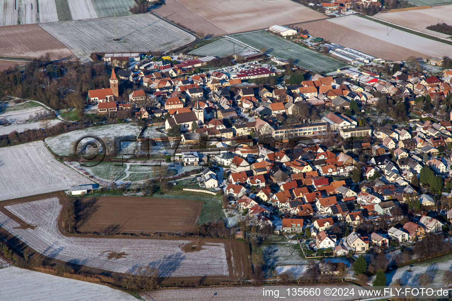 West in winter with snow in Minfeld in the state Rhineland-Palatinate, Germany