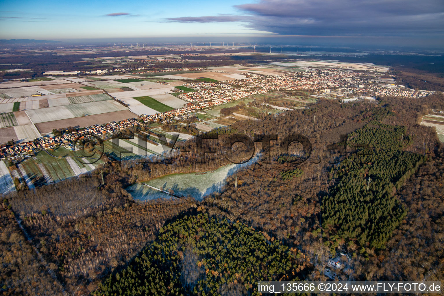 From the southwest in winter when there is snow in Kandel in the state Rhineland-Palatinate, Germany