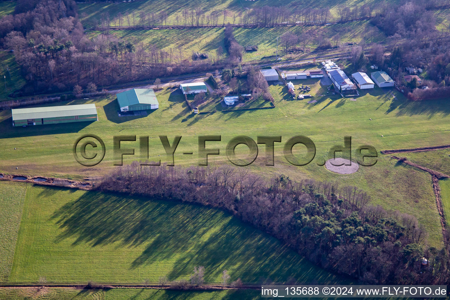 Aerial view of EDRO Airport in Schweighofen in the state Rhineland-Palatinate, Germany