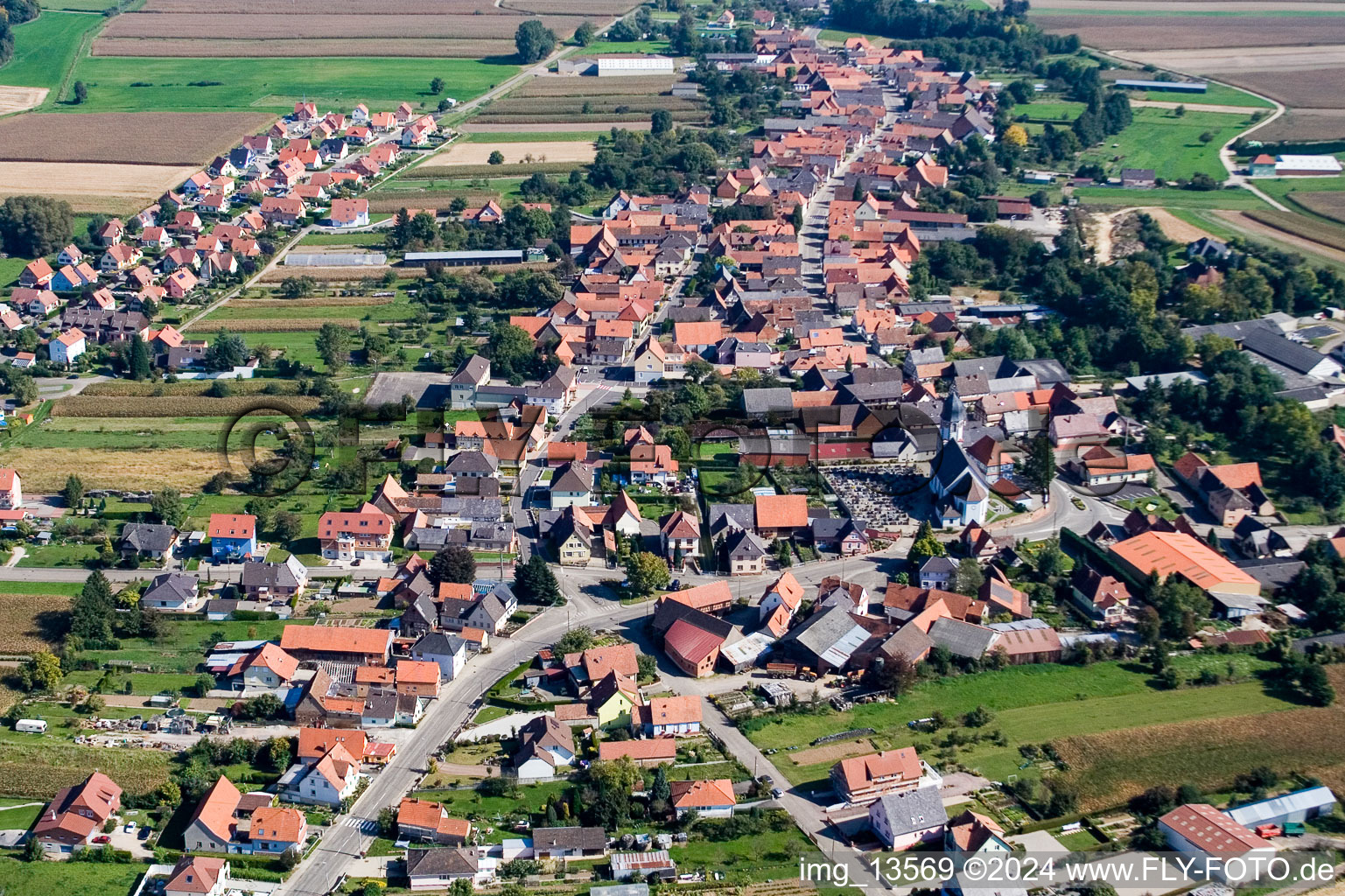 Niederlauterbach in the state Bas-Rhin, France seen from a drone