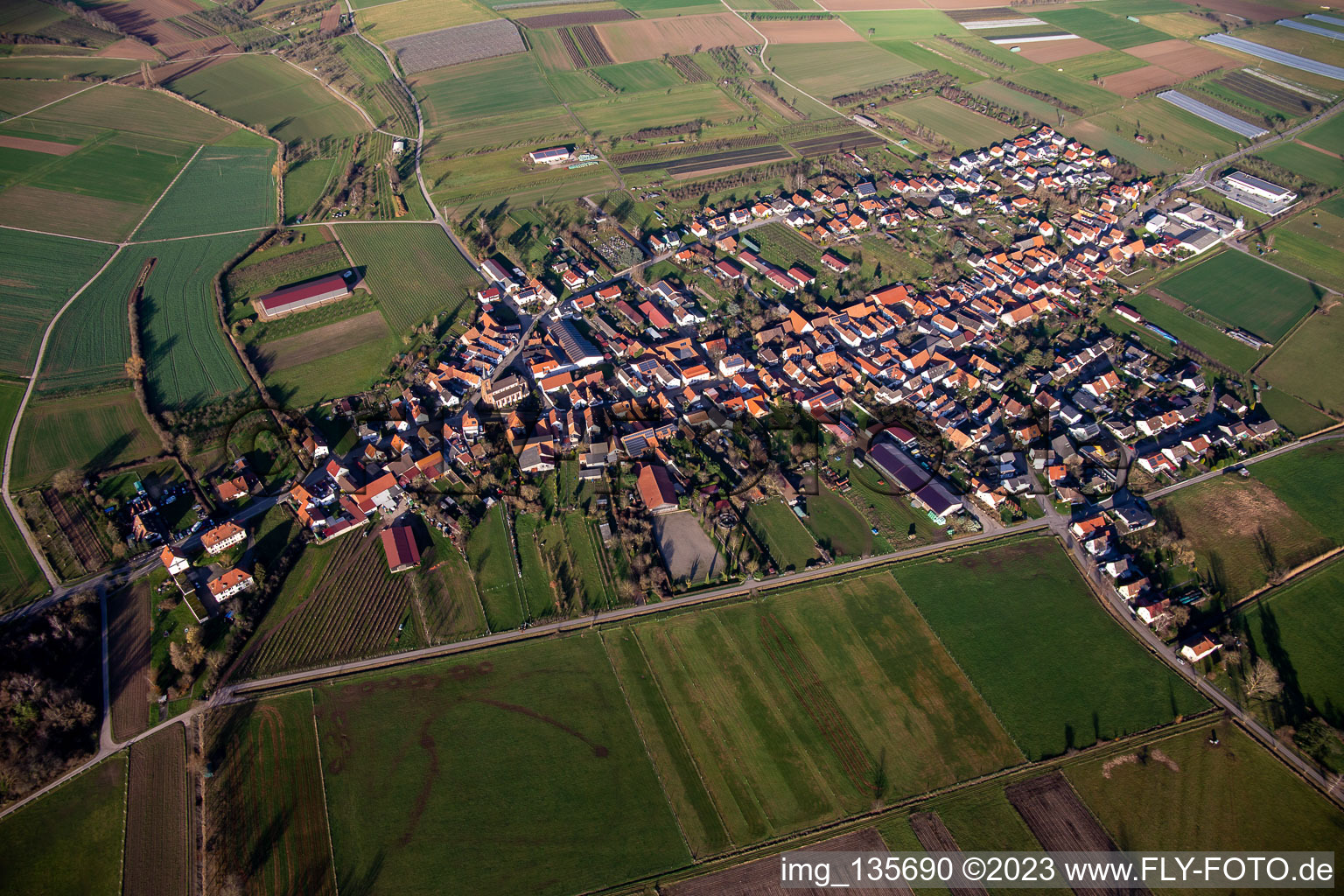 Aerial view of Schweighofen in the state Rhineland-Palatinate, Germany