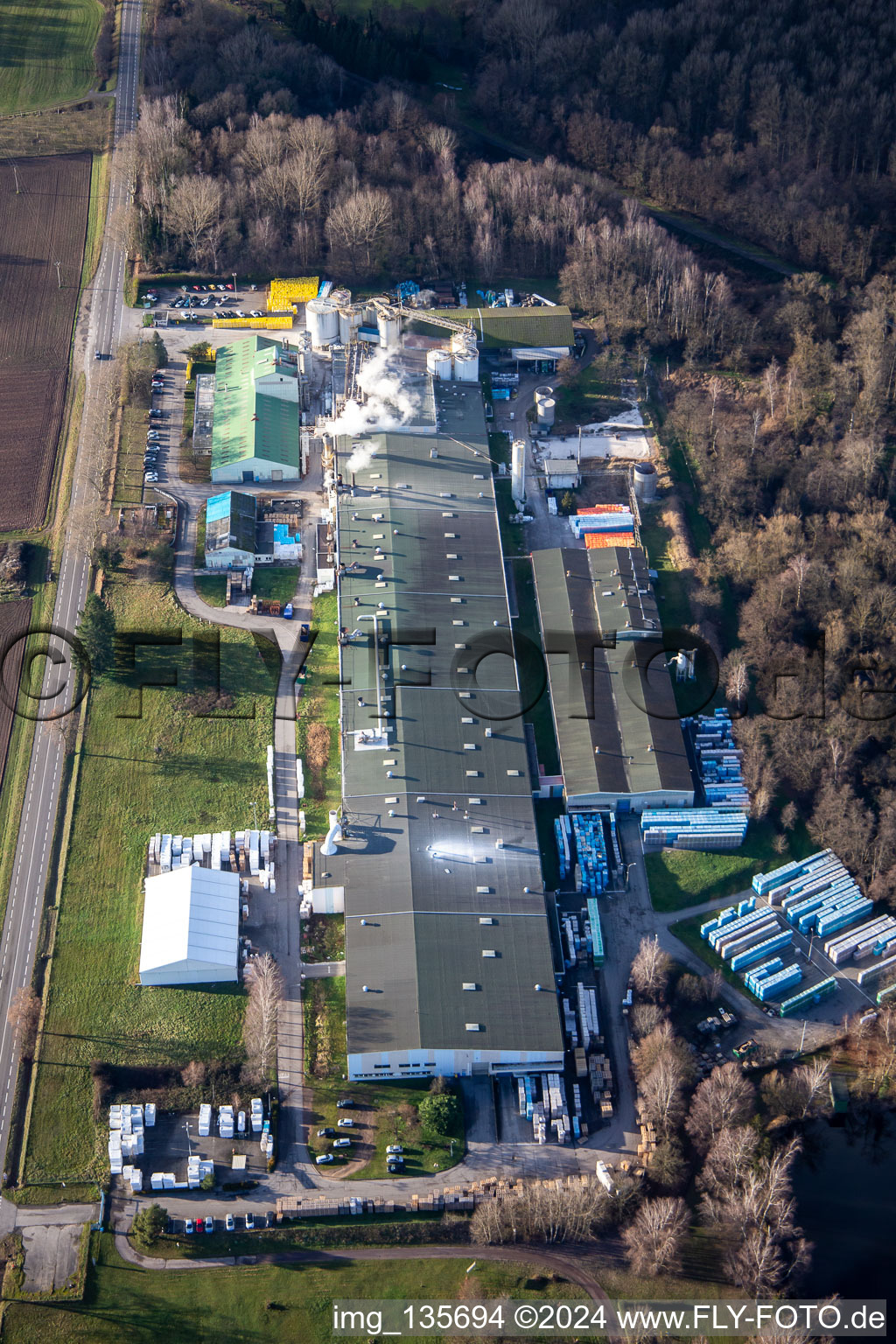 Sitek Insulation in the district Altenstadt in Wissembourg in the state Bas-Rhin, France seen from above