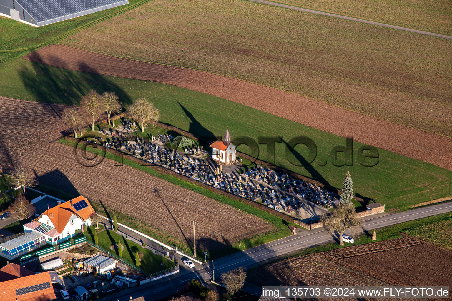 Aerial view of Cemetery on the D244 in Salmbach in the state Bas-Rhin, France