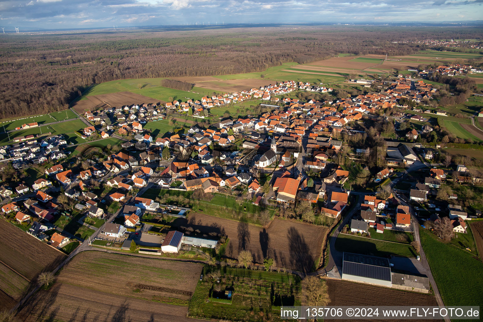 Salmbach in the state Bas-Rhin, France from the drone perspective