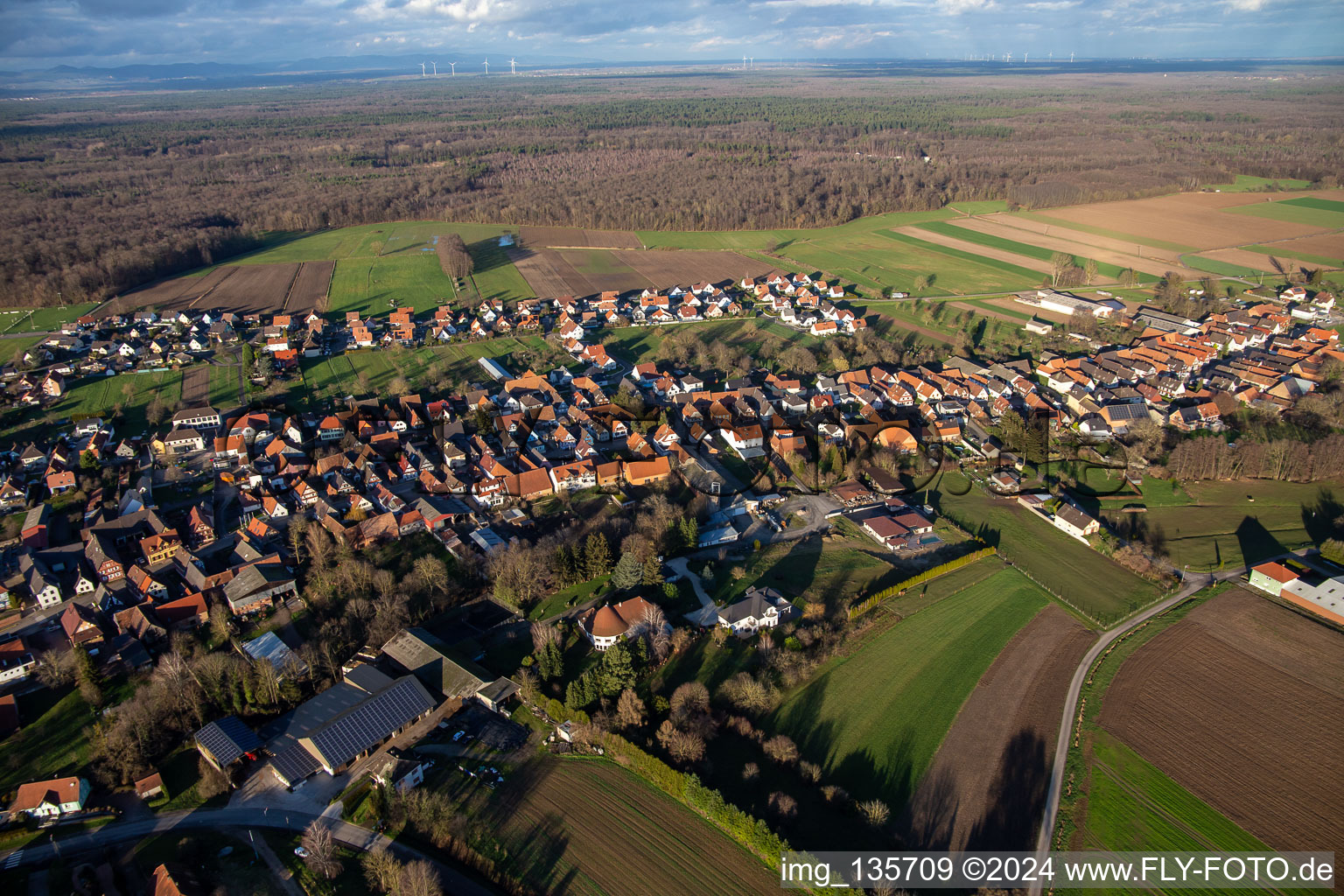 Aerial photograpy of Niederlauterbach in the state Bas-Rhin, France