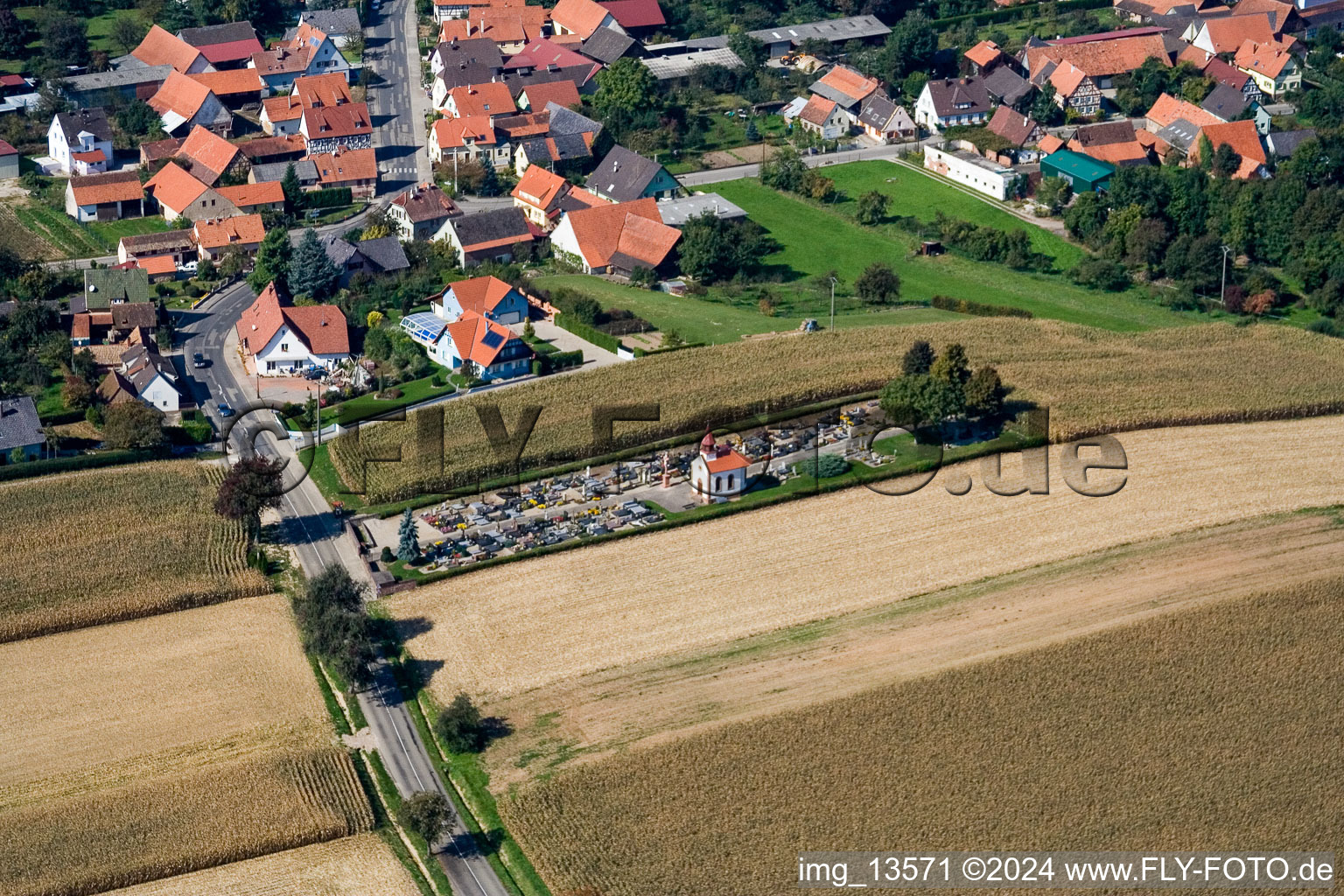 Salmbach in the state Bas-Rhin, France from a drone