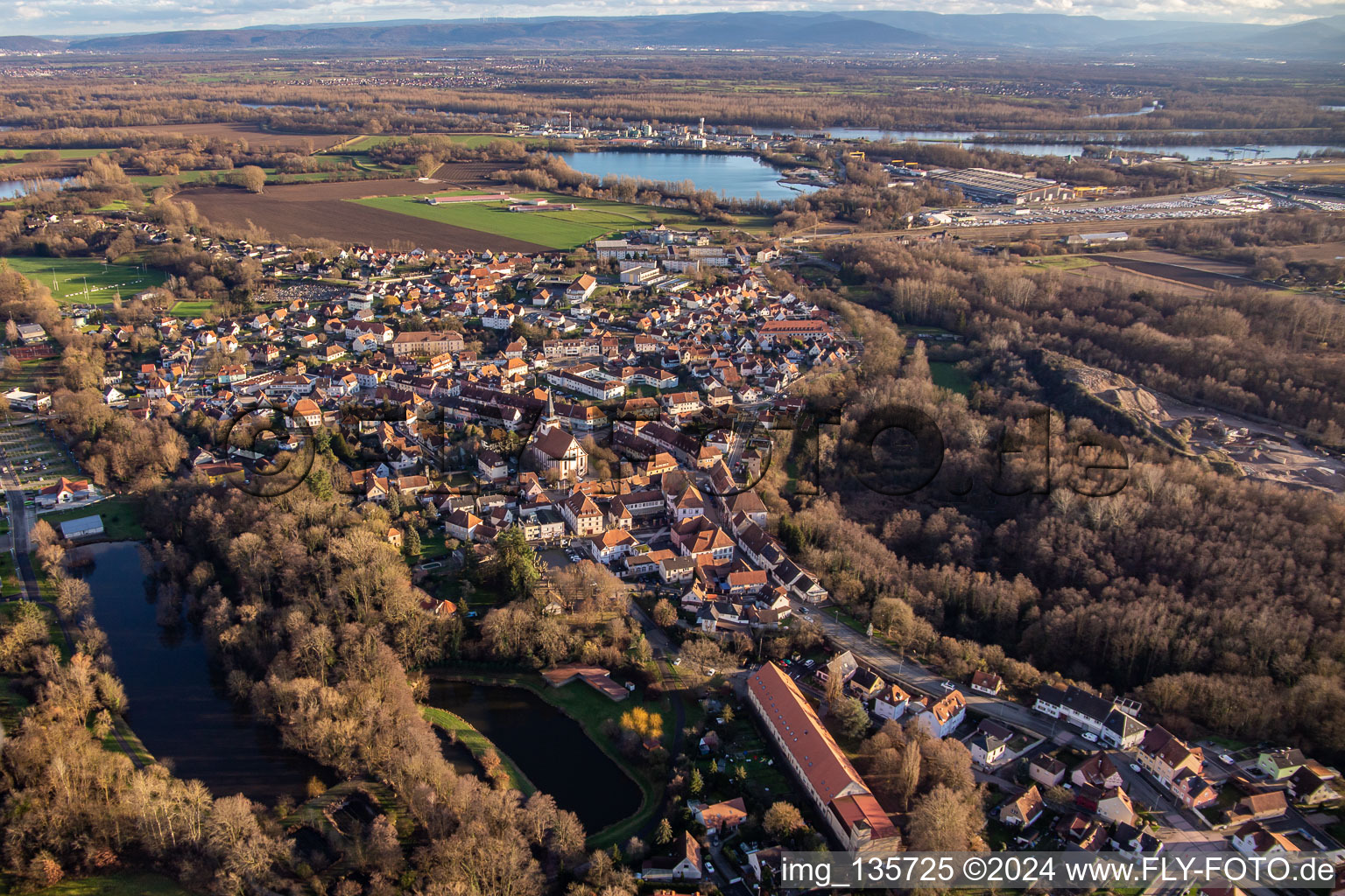 Lauterbourg in the state Bas-Rhin, France seen from above