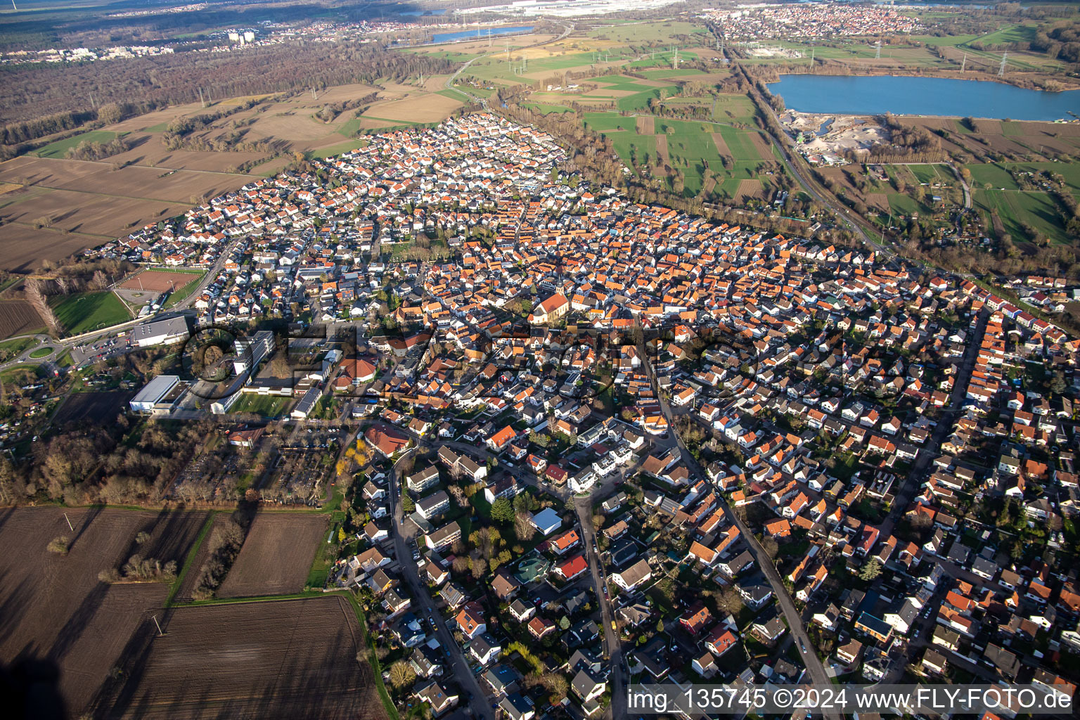 Drone recording of Hagenbach in the state Rhineland-Palatinate, Germany