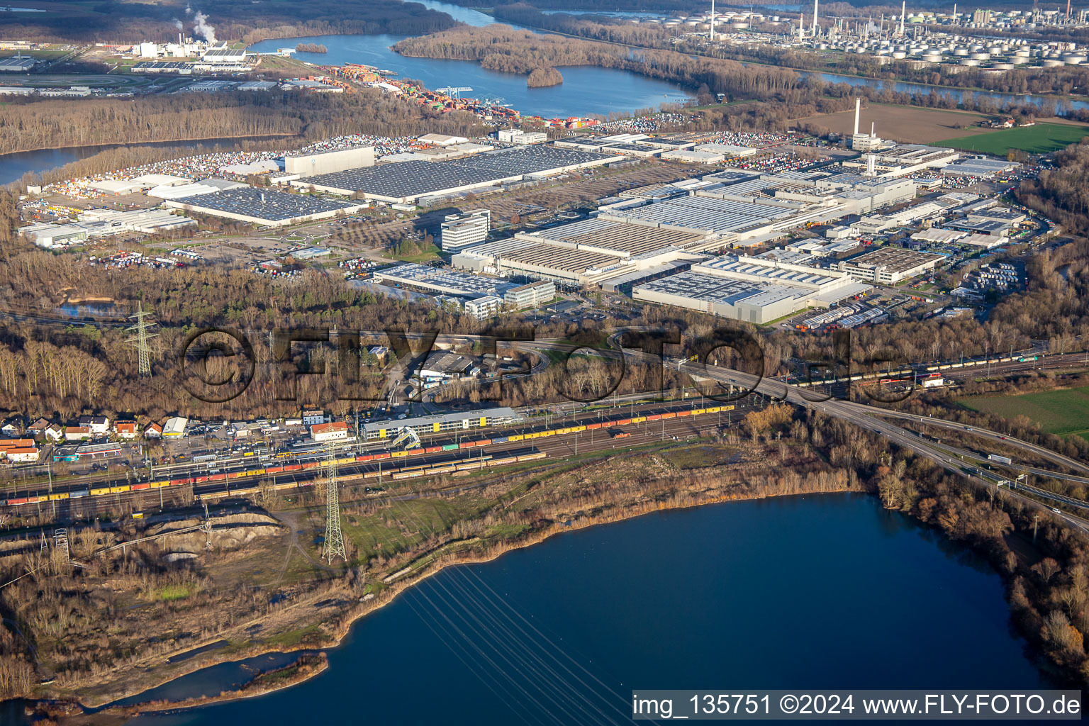 Aerial view of Daimler Trucks AG in Wörth am Rhein in the state Rhineland-Palatinate, Germany