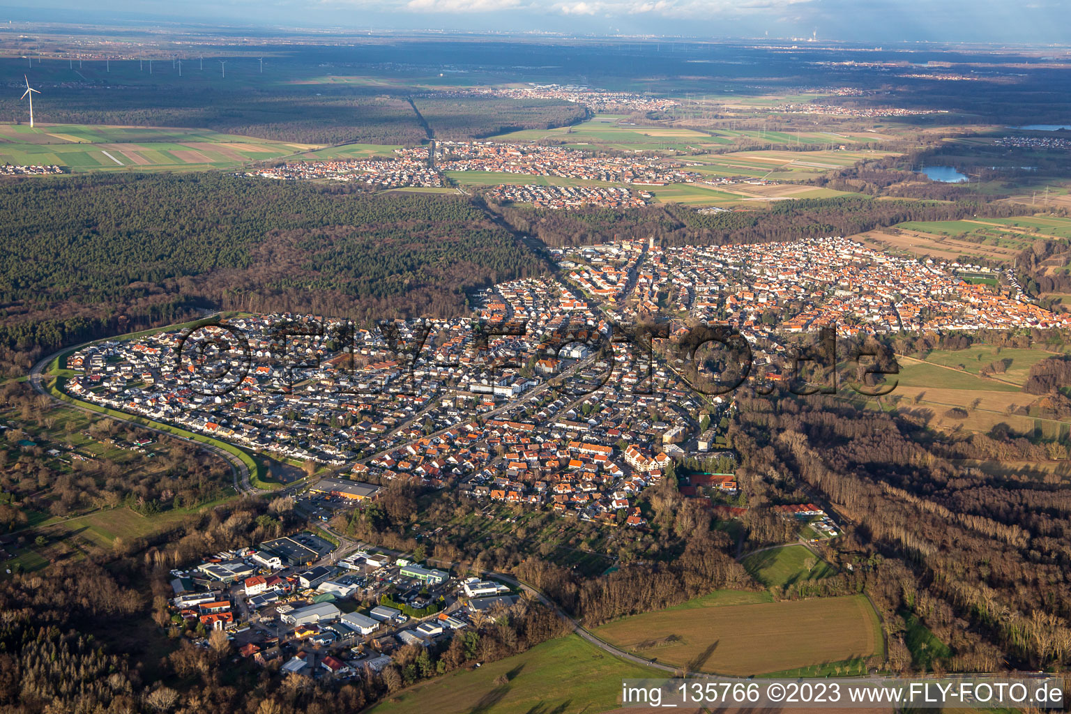 Jockgrim in the state Rhineland-Palatinate, Germany seen from above