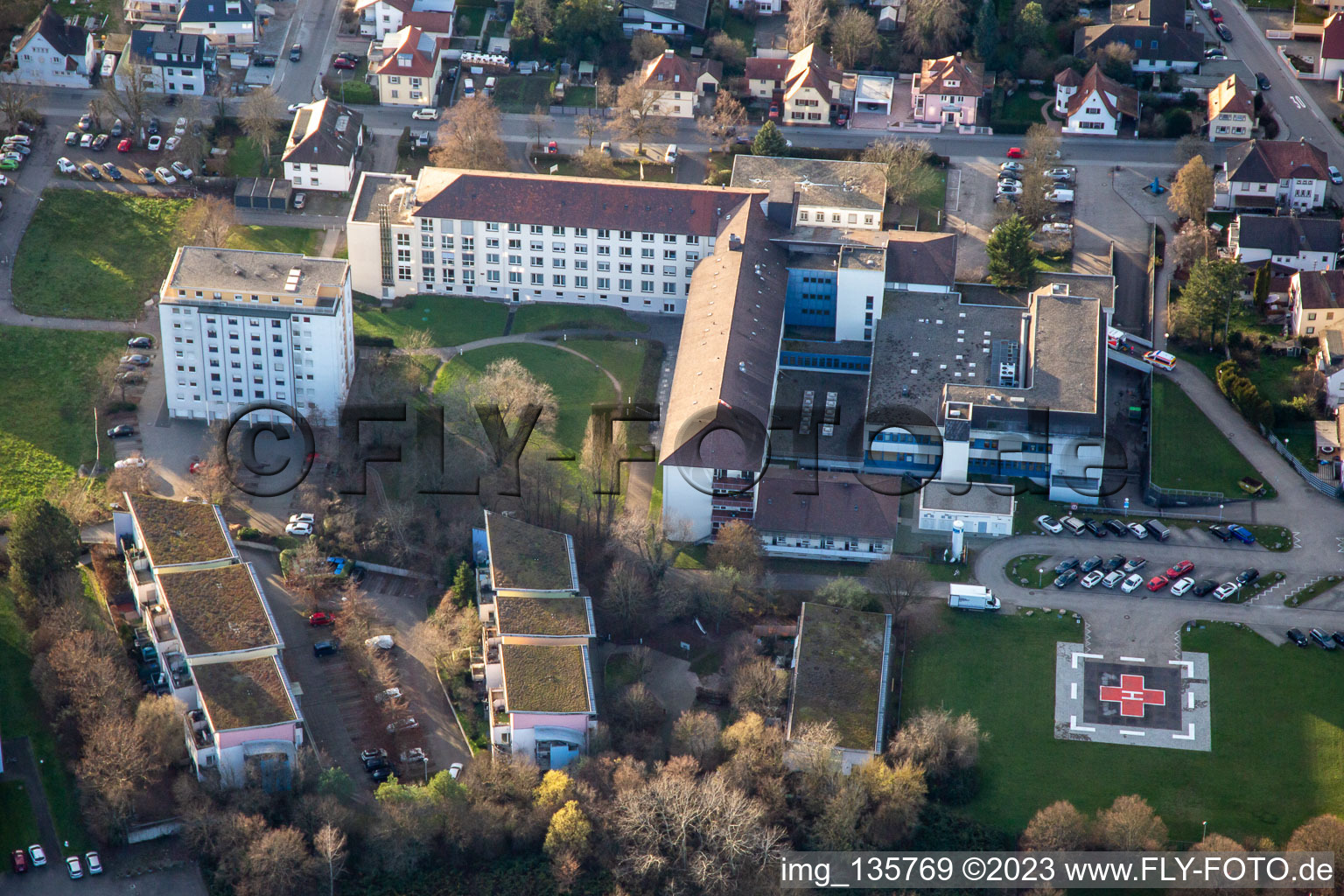 Aerial view of Asklepios Südpfalz Clinics in Kandel in the state Rhineland-Palatinate, Germany