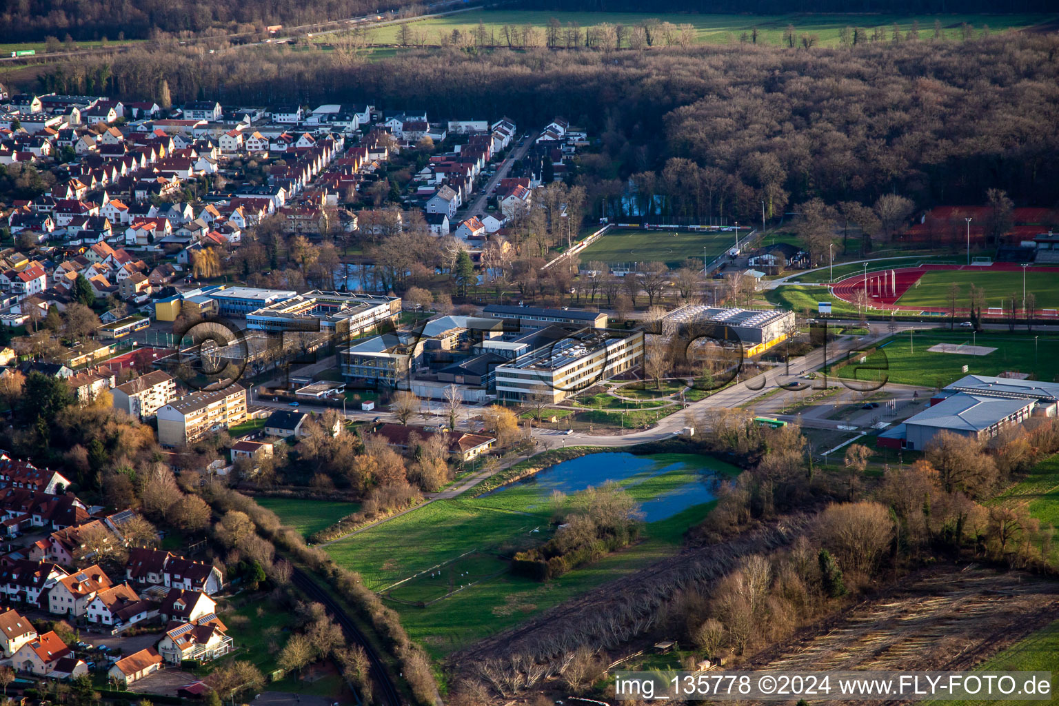 IGS with new building between secondary school and Bienwaldhalle in Kandel in the state Rhineland-Palatinate, Germany