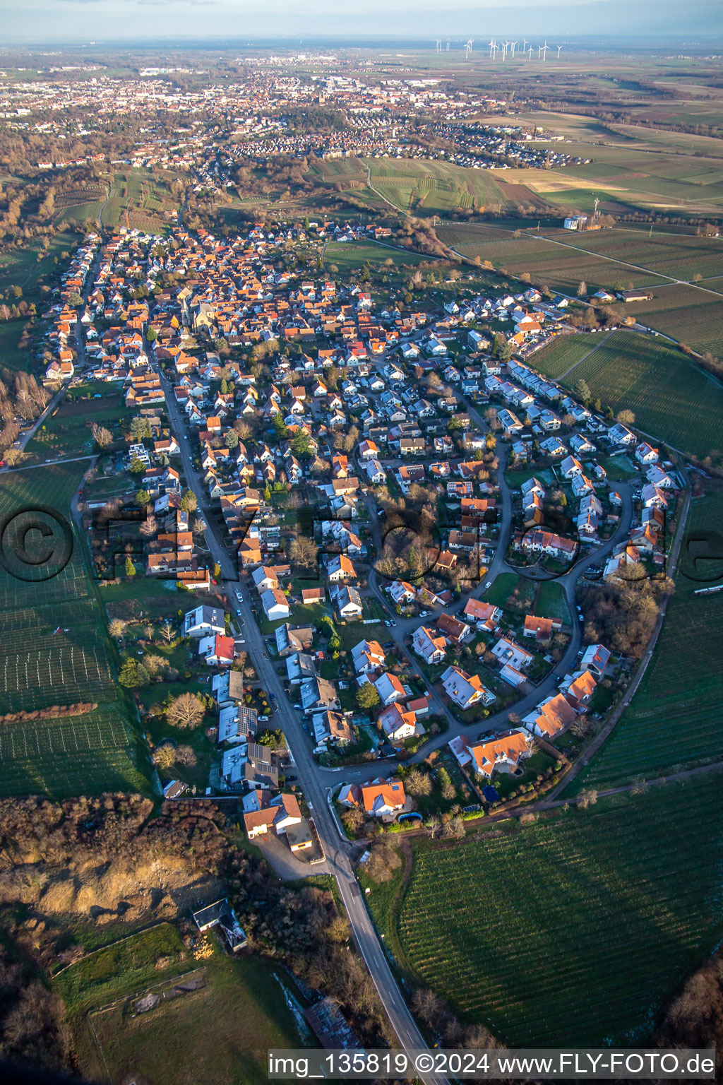 From the west in the district Arzheim in Landau in der Pfalz in the state Rhineland-Palatinate, Germany