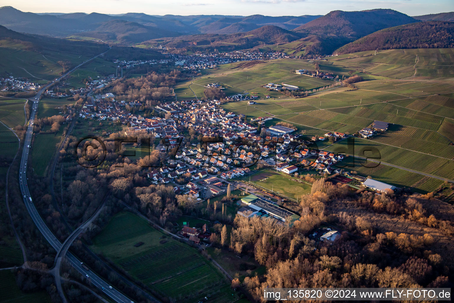 B10 into the Queichtal in Siebeldingen in the state Rhineland-Palatinate, Germany