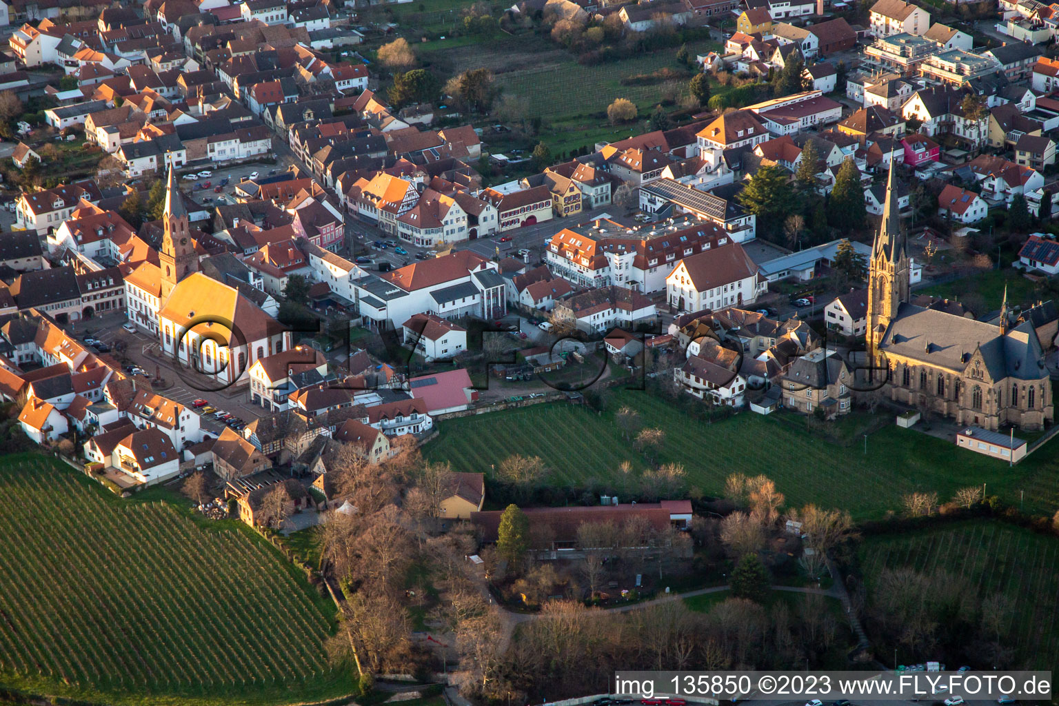 Protestant Church. Catholic Church of St. Ludwig in Edenkoben in the state Rhineland-Palatinate, Germany