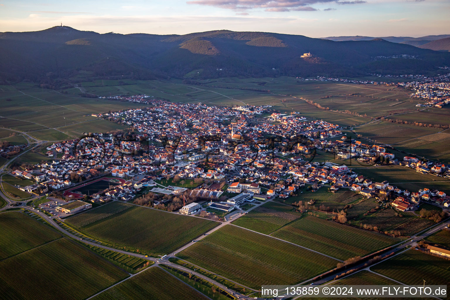 From the southeast in Maikammer in the state Rhineland-Palatinate, Germany