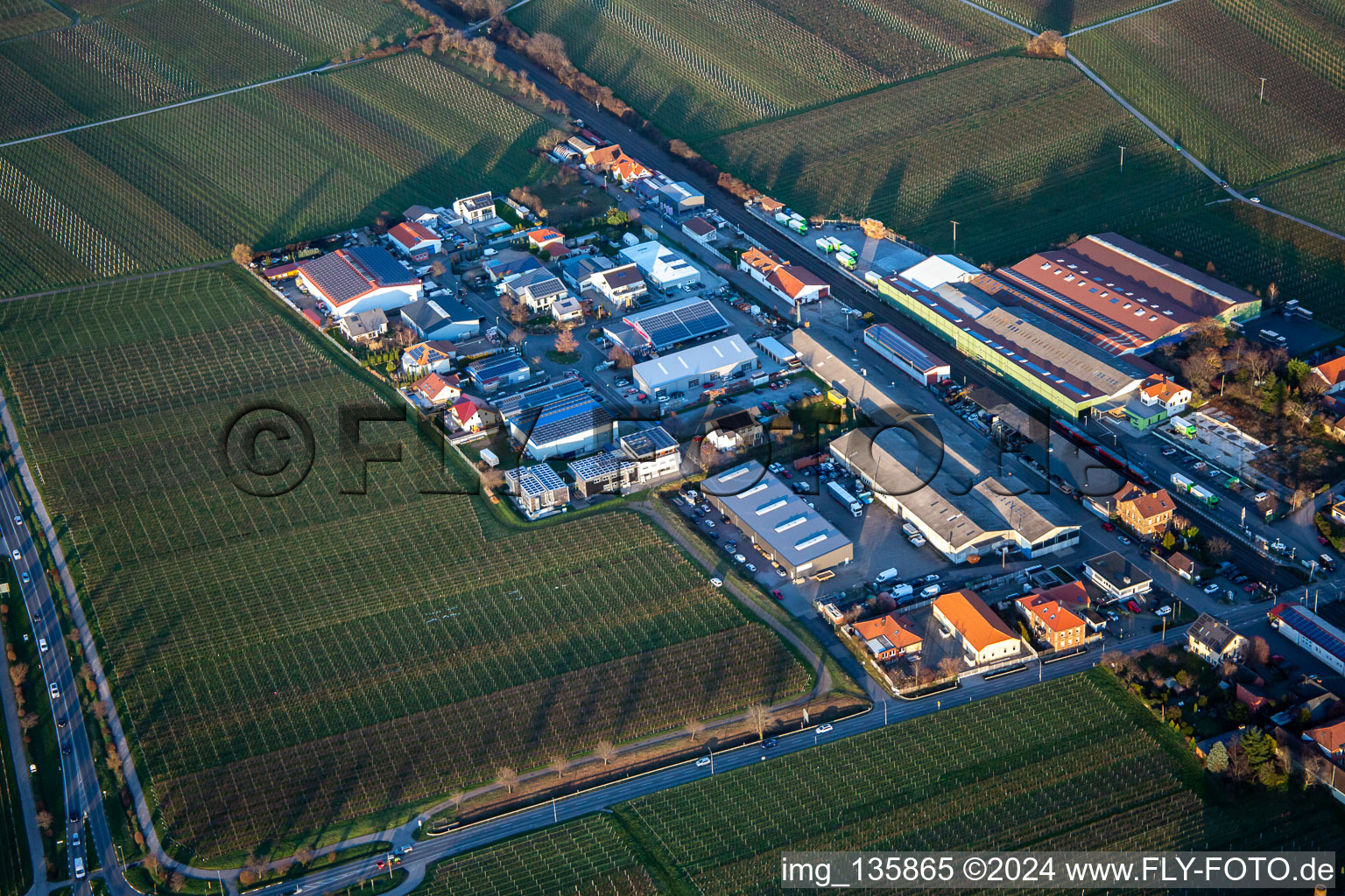 Industrial area at the sheep pasture in Kirrweiler in the state Rhineland-Palatinate, Germany