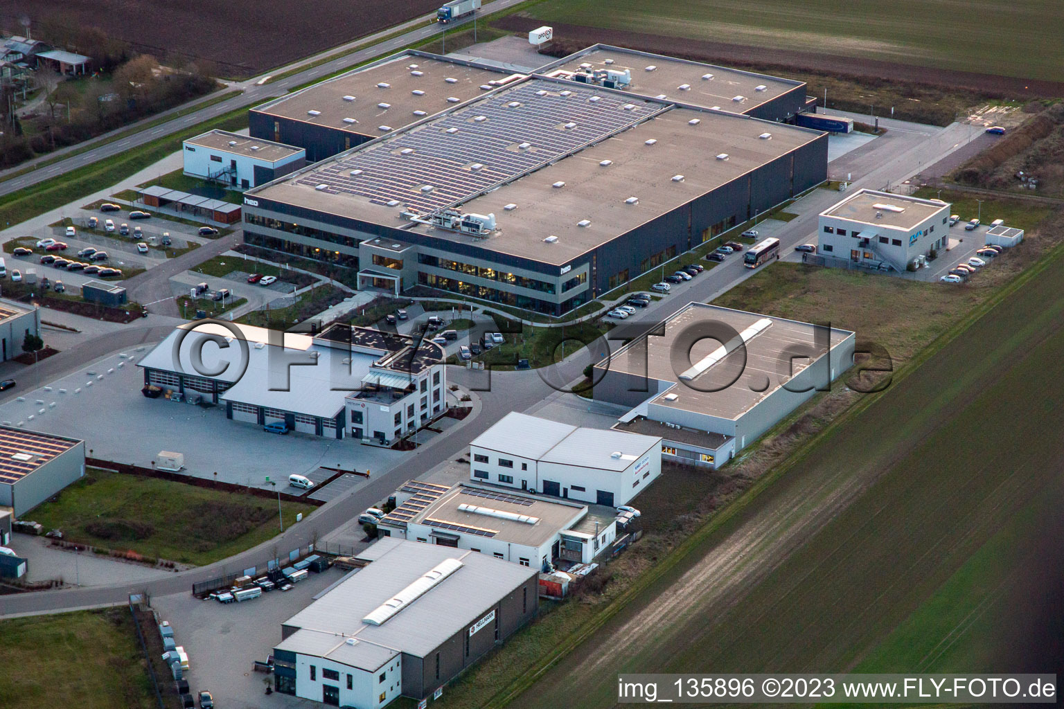 Aerial view of Heo GmbH in Herxheim bei Landau in the state Rhineland-Palatinate, Germany