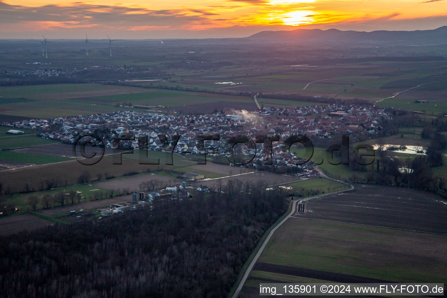 At sunset in Steinweiler in the state Rhineland-Palatinate, Germany