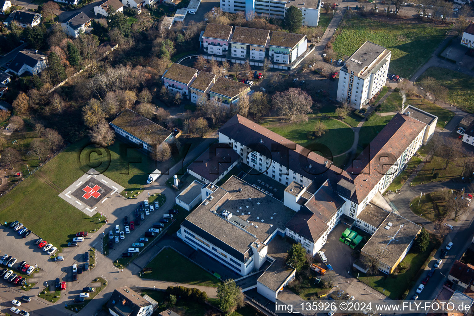 Aerial view of Asklepios Südpfalzklinik in Kandel in the state Rhineland-Palatinate, Germany