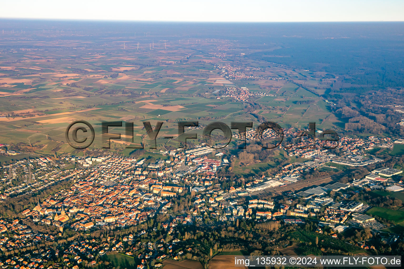 Aerial view of From the southwest in Wissembourg in the state Bas-Rhin, France