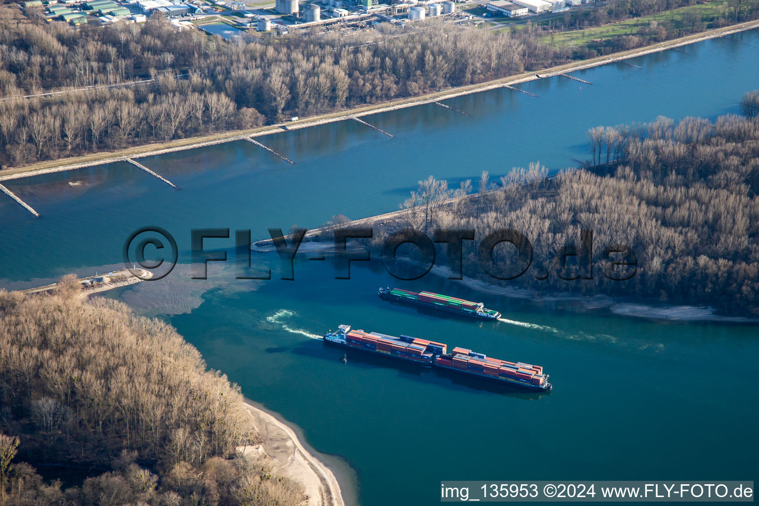 Entrance from the Rhine to the Wörth state harbor in the district Maximiliansau in Wörth am Rhein in the state Rhineland-Palatinate, Germany