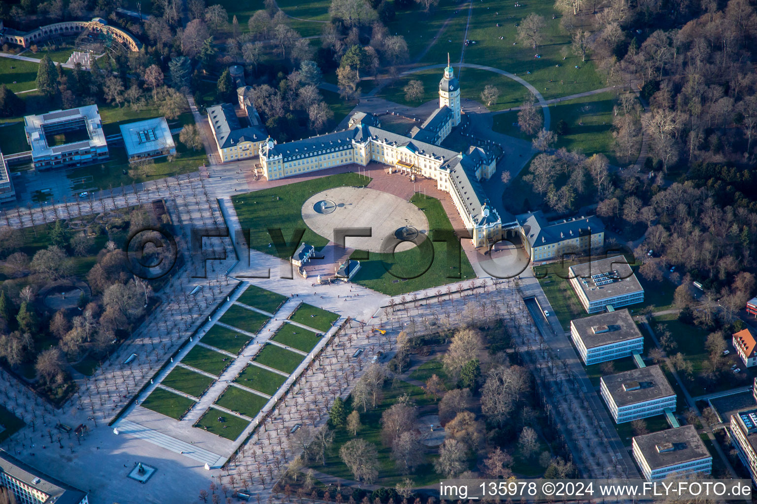 Castle square at the Baden State Museum in the castle in the district Innenstadt-West in Karlsruhe in the state Baden-Wuerttemberg, Germany