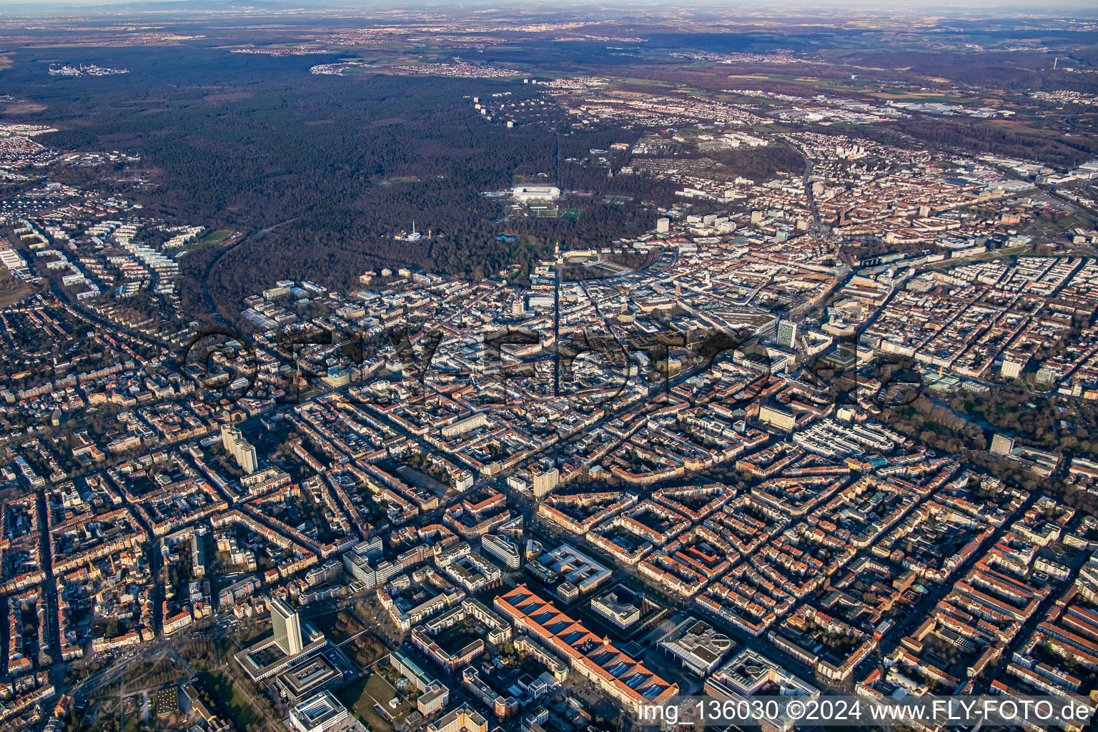 Forest road as a spoke to Schloßplatz in the district Innenstadt-West in Karlsruhe in the state Baden-Wuerttemberg, Germany